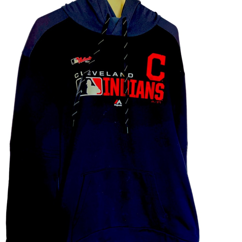 Majestic Cleveland Indians Blue & Red Mens Sz Xl Hoodie Authentic Collection
